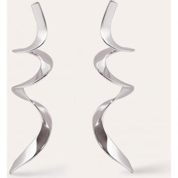Pendientes Singularu Curl - Pendientes en Latón con Acabado en Baño de Rodio - Pendientes Tirabuzón con Cierre de Silicona bañado en Rodio - Joyas Para Mujer - Pendientes Curl de