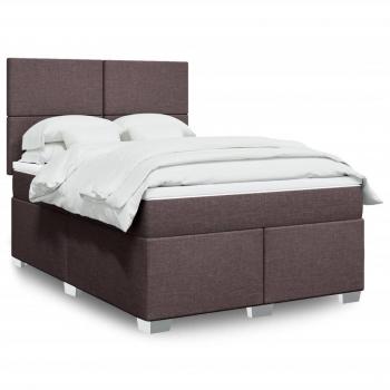Cama Box Spring con Colchón de Tela Marrón Oscuro 140x190 cm