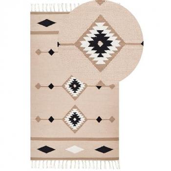 Alfombra Kilim de Algodón Multicolor 80 x 150 cm Reversible Tejida a Mano Pelo Bajo Rectangular
