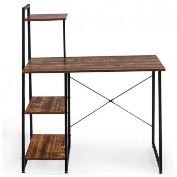 Contemporary Engineered Wood Computer Desk with 3 Shelves - Brown