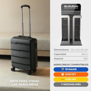 Maleta de Cabina Numada Upfly T10 20 ABS XS (55x40x20cm) Resistente, Ligera y Apta para Ryanair con Cierre de Combinación y 4 Ruedas