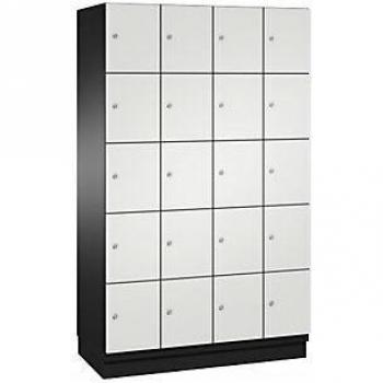 Armario de Compartimentos Bajo Llave Cambio C+P, 4 Departamentos, Puertas de Acero, Color Negro y Gris Claro, Dimensiones 1200 mm