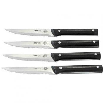 Juego de 4 Cuchillos para Steak BBQ Gefu, Acero Inoxidable, Mango de Plástico, Longitud de Cuchilla 12.5 cm, Diente de Sierre