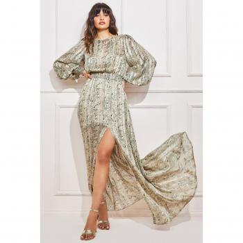 Goddiva Shirred Waist Chiffon Printed Maxi Dress - Snakeprint