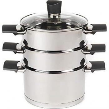 Vaporizador de Acero Inoxidable Russell Hobbs RH01170EU Excellence 18 cm con Tapa de Vidrio Templado, Antiadherente y Compatible con Inducción