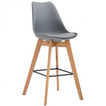 Taburete Metz de Plástico Natural Gris con Reposapiés y Respaldo, Diseño Escandinavo, Capacidad Max 115 kg