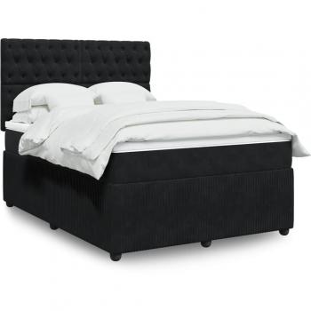 Cama Box Spring con Colchón de Terciopelo Negro 140x200 cm