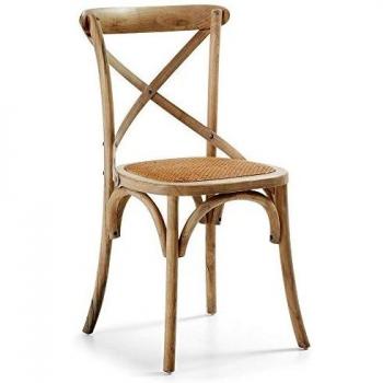 Kave Home - Silla de Comedor Alsie de ratán con Estructura de Madera Maciza de Olmo