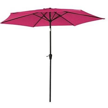 Sombrilla redonda recta de aluminio de 2,70 m con tejido fucsia Happy Garden