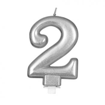 Vela Metalizada Plata Nº 2, de 8 cm