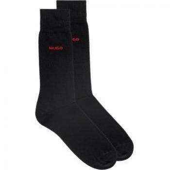 HUGO Hombre Calcetines Pack de 2 Pares, Largos y Cortos, Negro con Logotipo, Tejido Elástico