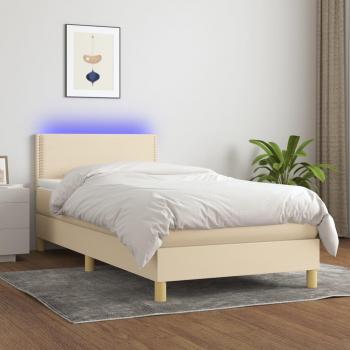 Cama blanda box spring con colchón y LED 80x200 cm Tela Crema