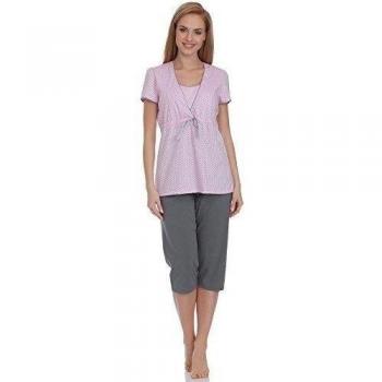 Italian Fashion IF Pijama premamá de Mujer de Manga Corta y pantalón de Dos Piezas 3/4 | Pijama de Maternidad de Moda, Hospital para mamá.