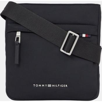 Tommy Hilfiger TH Signature Mini Shoulder Bag - Black Polyester Messenger Bag for Men, One Size, Adjustable Shoulder Strap, Logo Design