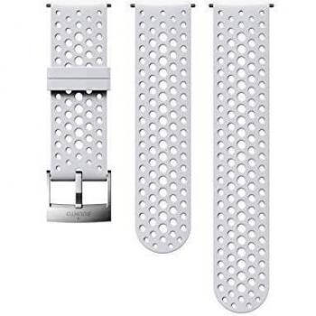 Suunto SS050224000 Correa de sustitución original para todos los relojes Suunto Spartan Sport WRH y Suunto 9, silicona, largo: 22,9 cm, ancho: 24 mm, incluye pasadores de fijación, blanco/plateado