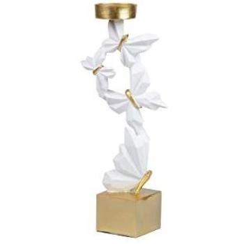 Portavela de Resina Mariposas Blancas 13x7x29,5 cm - Complemento Decorativo para el Hogar