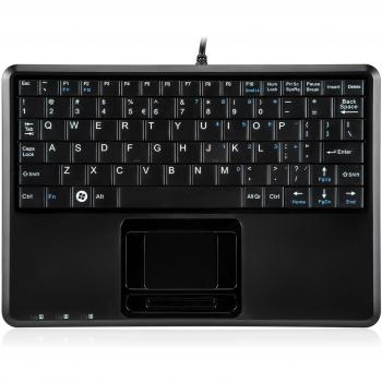 Teclado Mini Perixx PERIBOARD-510H Plus con Touchpad y 2 Puertos USB, Cableado, Negro
