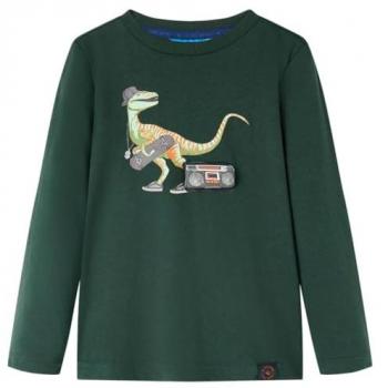 Camiseta Infantil de Manga Larga Estampado de Dinosaurio Jersey Verde Oscuro 128
