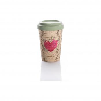 Taza de café para llevar de madera de bambú con diseño de carta de amor. 