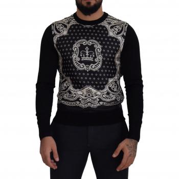 Dolce & Gabbana Black Bandana Crewneck Pullover Sweater - IT44 | XS, Round-neck Knitwear, male, Black, Size: XS