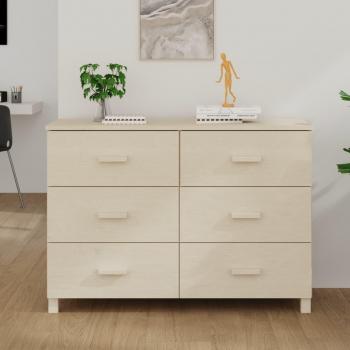 Aparador Hamar de madera maciza de pino marrón miel 113x40x80 cm, mueble de almacenaje para salón, buffet, armario auxiliar y armario de almacenamiento