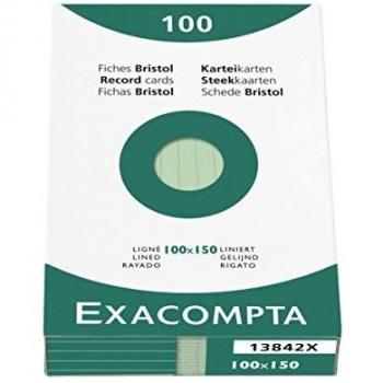 Exacompta Bristol - Tarjeta de registro, Rayado, 100 x 150 mm, paquete de 100 tarjetas, Rayado, Verde, 100 x 150 mm, paquete de 100 tarjetas