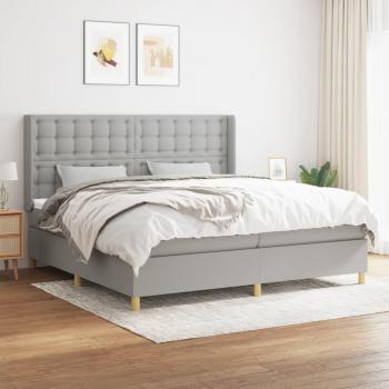 Cama box spring de muelles con colchón gris claro 200x200 cm Tela