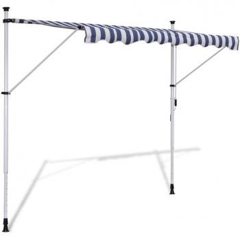 vidaXL Toldo retráctil manual color blanco y azúl, 350 cm