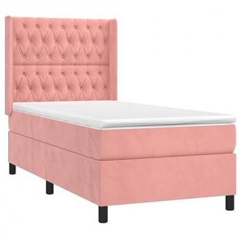 Cama Box Spring con Colchón y LED en Terciopelo Rosa 80x200 cm