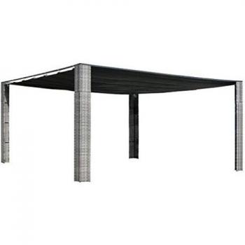 vidaXL Grey and Anthracite Poly Rattan Gazebo with Sliding Roof 400x400x200 cm