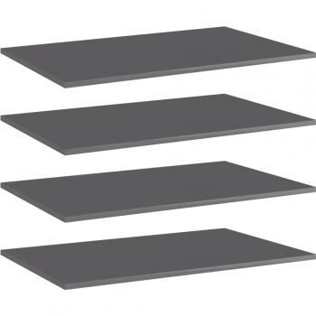 High Gloss Grey Engineered Wood Bookshelf Boards - 4 Pack (80x50x1.5 cm / 31.5x19.7x0.6)