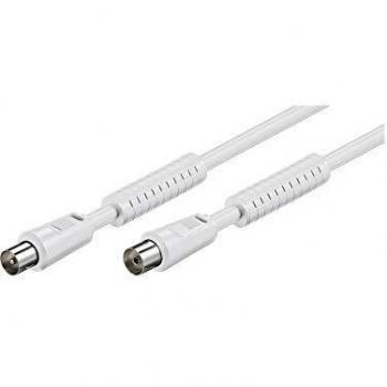 Cable Antena Coaxial IEC 5m Blanco con Filtro y Ferritas, Macho/Hembra, 75 Ohm