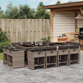13-Piece Grey Poly Rattan Garden Dining Set with Cushions