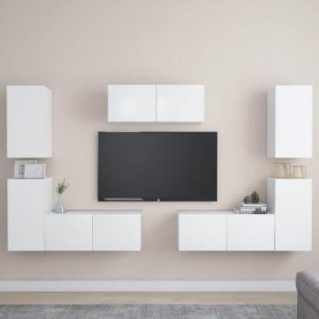 Set de muebles de salón para TV 7 piezas en madera de ingeniería, dimensiones 80 x 30 x 30 cm, incluye mueble de salón y mesa de TV