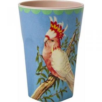 Rice Latte Cup Melamine Two Tone with Vintage Cockatoo Print Beige by Rice DK