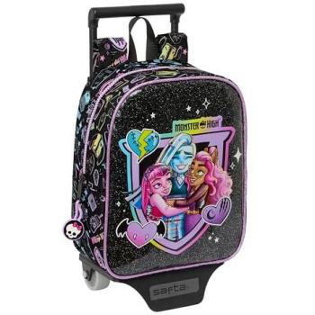 Mochila Escolar con Ruedas Monster High Negra, 22 x 27 x 10 cm, Ideal para Niños de Diferentes Edades, Cómoda y Versátil, Calidad y Resistencia