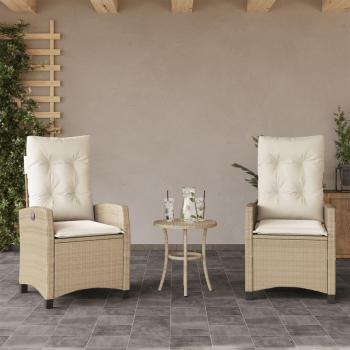Sillones reclinables de jardín con cojines 2 uds ratán sintético beige