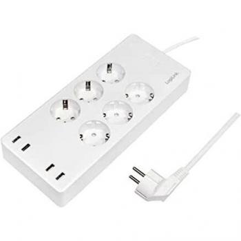 Regleta de enchufes inteligente Wi-Fi LogiLink SH0105, 6 tomas CEE7/3, 4 puertos USB, protección contra cortocircuito y sobrecalentamiento