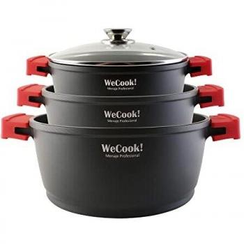 WECOOK! Ecostone Batería Cocina Inducción 6 Piezas, Aluminio Fundido 5mm, 3 Ollas, Antiadherente XTRA