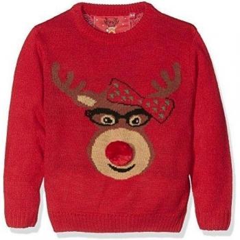 The Christmas Workshop Jumper-Kids Reindeer Head, Suéter para Niños, Rojo