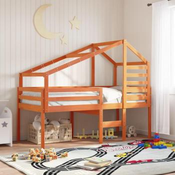 Cama loft con cera de techo marrón 90x200 cm madera de pino