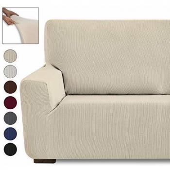 Eiffel Textile Milan Fundas para Sofa Elastica Adaptable Lisa, 94% poliéster 6% Elastano, Beige, Set 3+1+1 Plazas