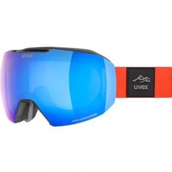Uvex Epic Attract - Máscara de esquí con lente fotocromática azul, intercambiable, para hombres, mujeres y jóvenes, color negro y naranja