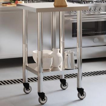 Mesa de cocina con ruedas de acero inoxidable 55x55x85 cm
