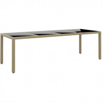 Mesa de jardín de Polyrattan beige con tapa de vidrio