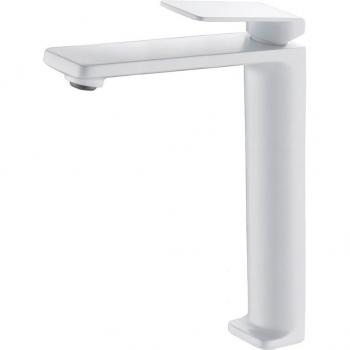 Grifo Monomando para Lavabo Extra-Alto FIYI Mex, Mezclador de Agua Fría y Caliente, Caño Alto, Ahorro de Agua, Color Blanco Mate