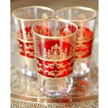 Juego de vasos de té marroquíes, 6 unidades, cristal, color rojo