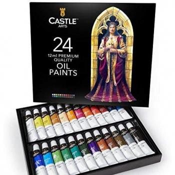 Castle Art Supplies juego de pinturas al óleo para artistas o principiantes, 24 colores vivos al óleo. Estuche de pintura profesional