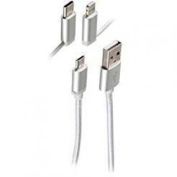 Cable de carga USB 3 en 1 Shiverpeaks, Micro B/Tipo C/Lightning, blanco, 1 m