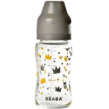 Béaba - Biberón de vidrio 240 ml, gris